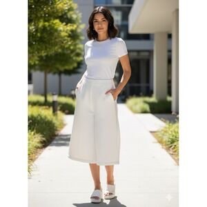 Twin-Set Simona Barbieri DROP CROTCH White Wide Leg Culottes NEOPRENE Pants Sz S